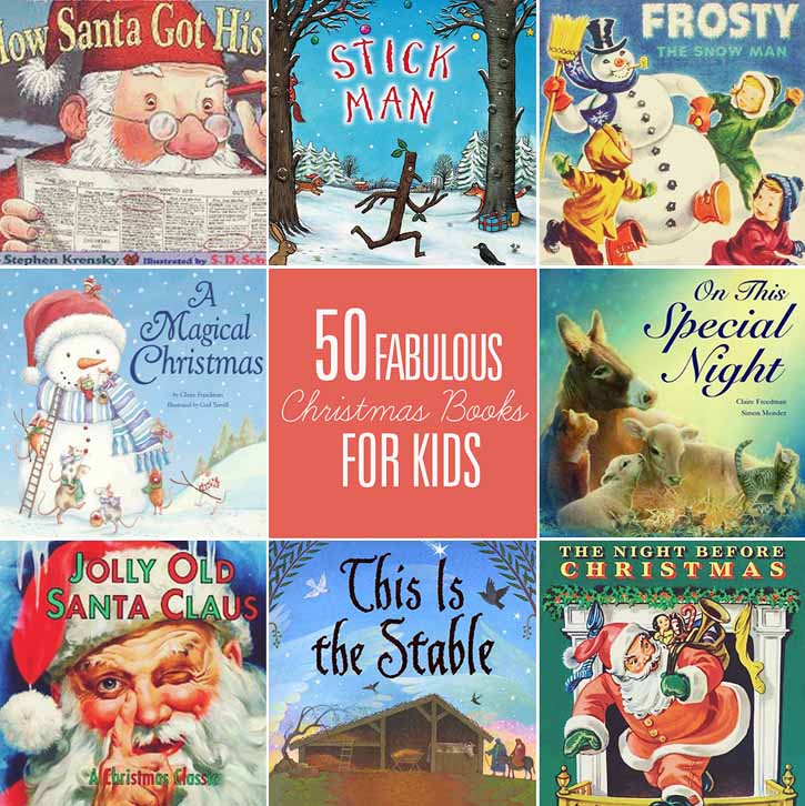 List of 50 Christmas Books for Kids with printable list