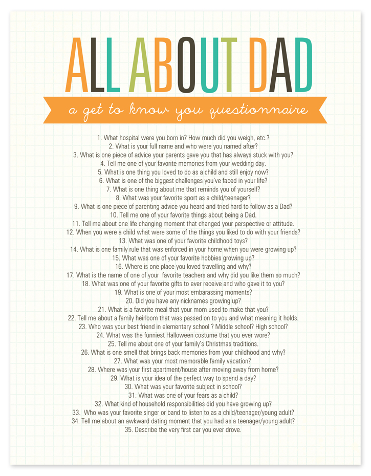 All about Dad Questionnaire Free Printable