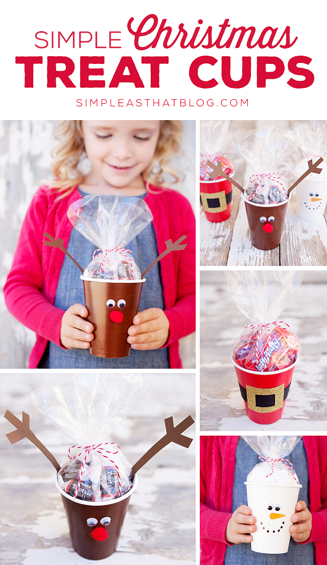 Simple Christmas Treat Cups - quick and inexpensive fun for the kids this holiday season! These cute cups are perfect for party favours, classroom treats and make an easy holiday craft! 