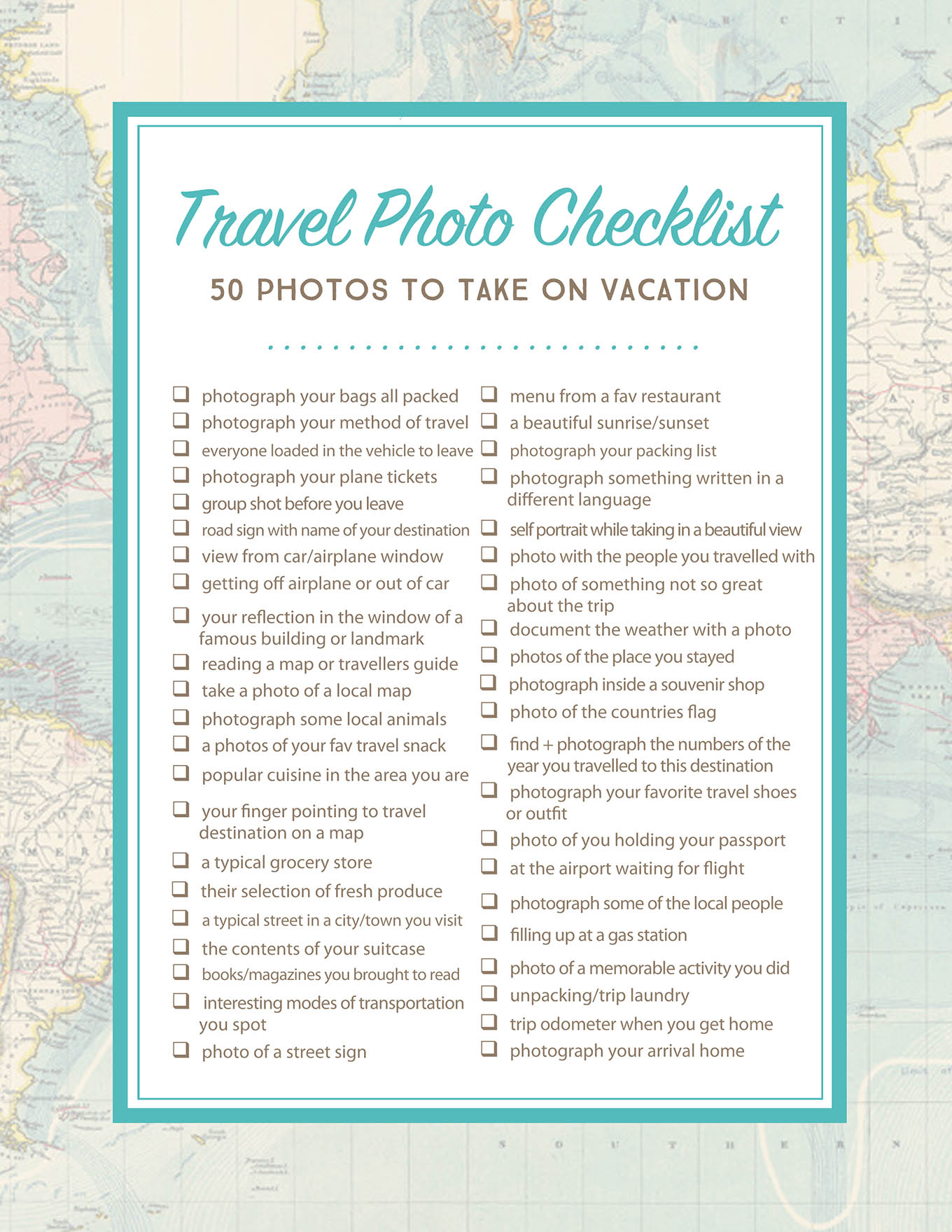 Document your next trip, whether its abroad or somewhere closer to home, with this list of travel photo ideas!