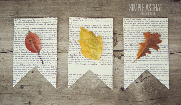Create a simple fall bunting using book pages and beautiful pressed leaves.