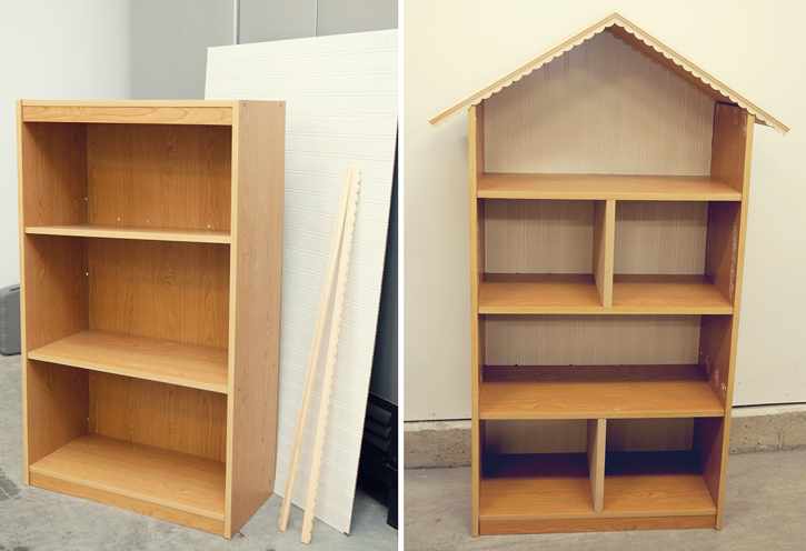 wooden dollhouse bookshelf