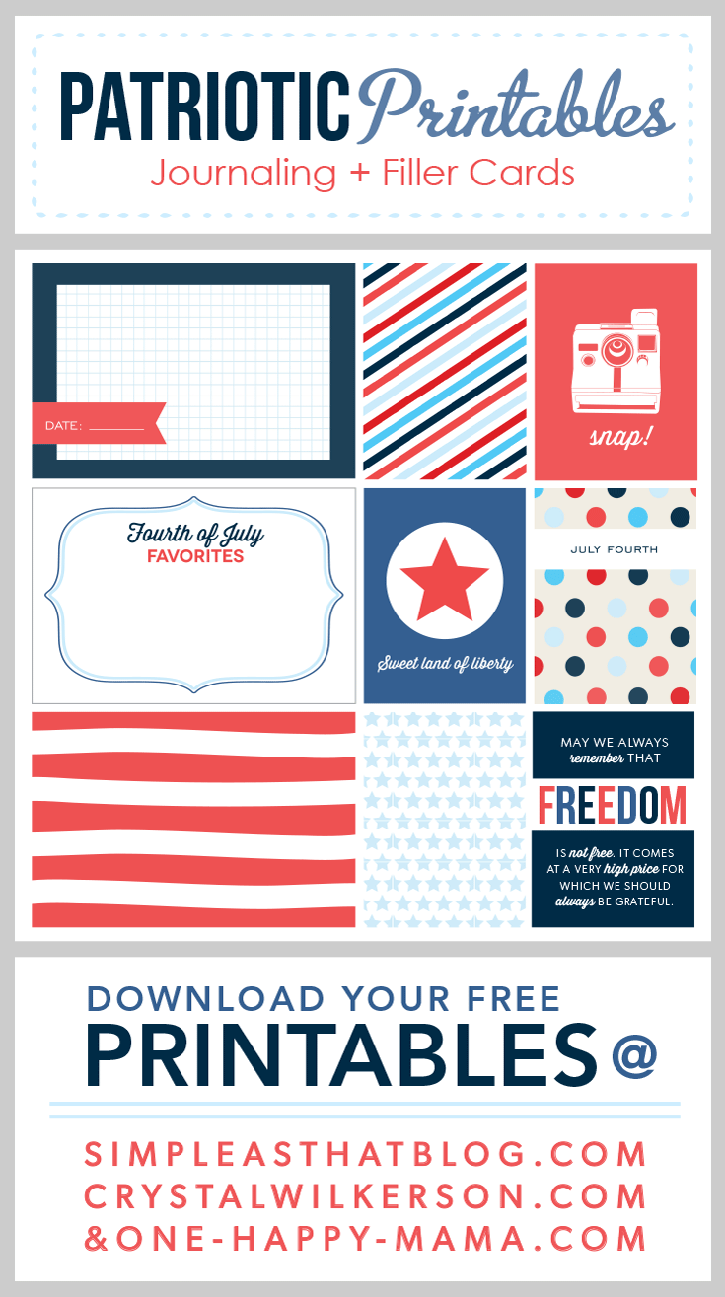 Fourth of July themed journaling and filler cards. Free download!