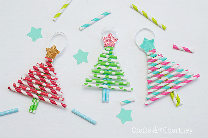 Kids Decorative Paper Straw Christmas Tree Ornaments