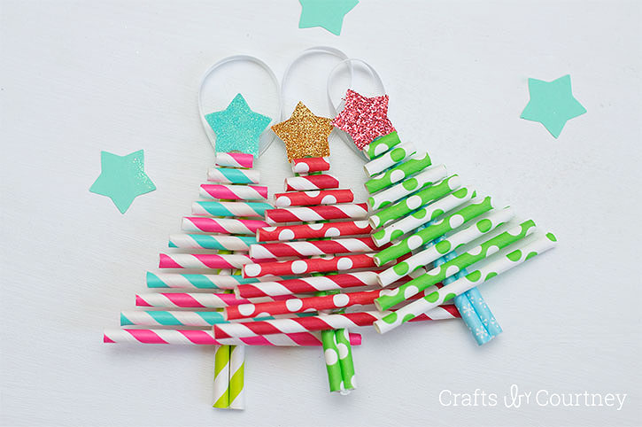 Kids Decorative Paper Straw Christmas Tree Ornaments