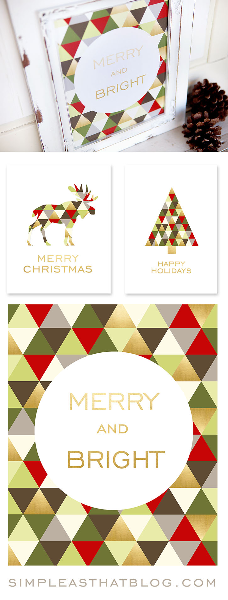 Merry and Bright Framed Art Prints for free download at simleasthatblog.com. Beautiful home and party decor for the holidays with a modern flair! 