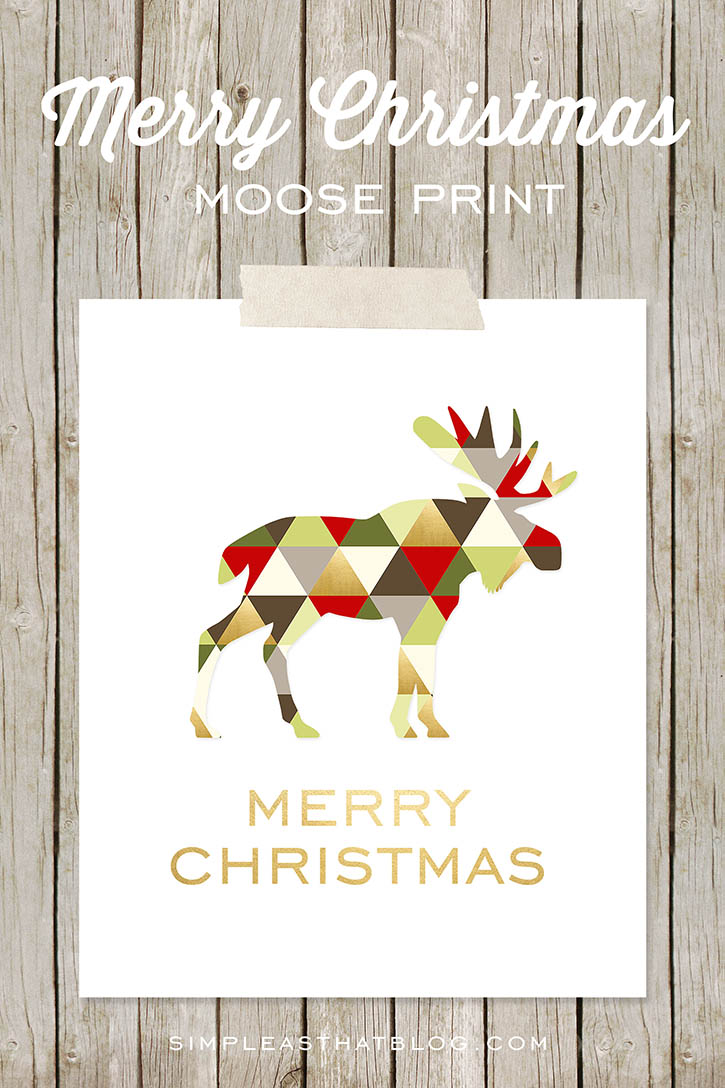 Free Merry Christmas Geometric Moose Print. Perfect for home decor or gift giving this holiday season.
