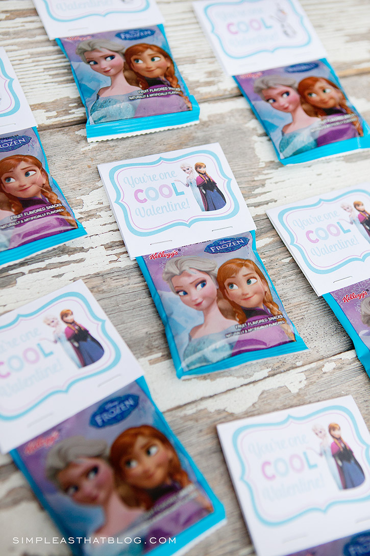 Free printable Disney Frozen valentines - attach to a package of fruit snacks for cute and inexpensive valentines.
