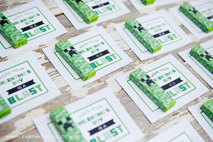 printable minecraft valentines with creeper gum wrappers