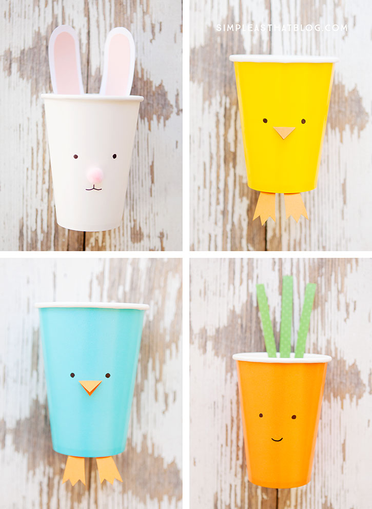 Simple Easter Treat Cups – quick and inexpensive fun for the kids this Easter season! These cute cups are perfect for party favours, classroom treats and double as an easy Spring craft!