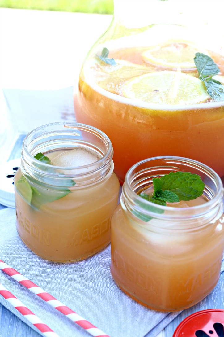 Peach Mint Lemonade perfect for summer parties out back.
