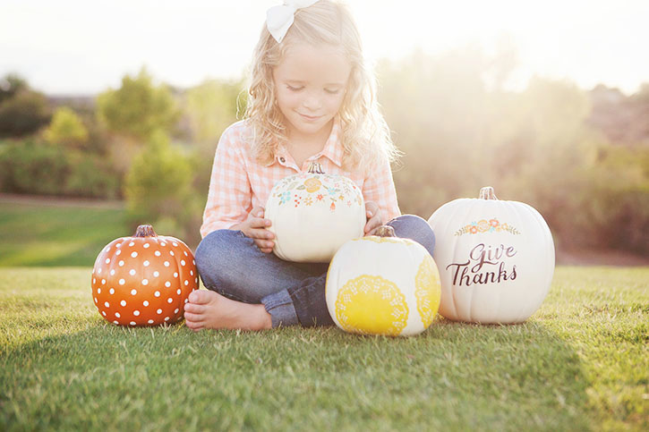 Nothing says Fall like pumpkins, but if pumpkin carving just isn't for you, not to worry! Using faux craft pumpkins as your canvas, create your own hand-painted Fall decor that can be used year after year!