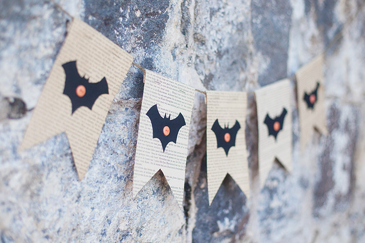 This banner is quick and easy to put together and will add just the right handmade touch to your Halloween decor. Easy enough that the kids can make one too!