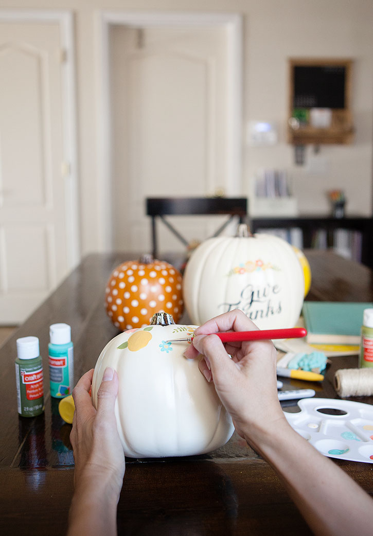Nothing says Fall like pumpkins, but if pumpkin carving just isn't for you, not to worry! Using faux craft pumpkins as your canvas, create your own hand-painted Fall decor that can be used year after year!