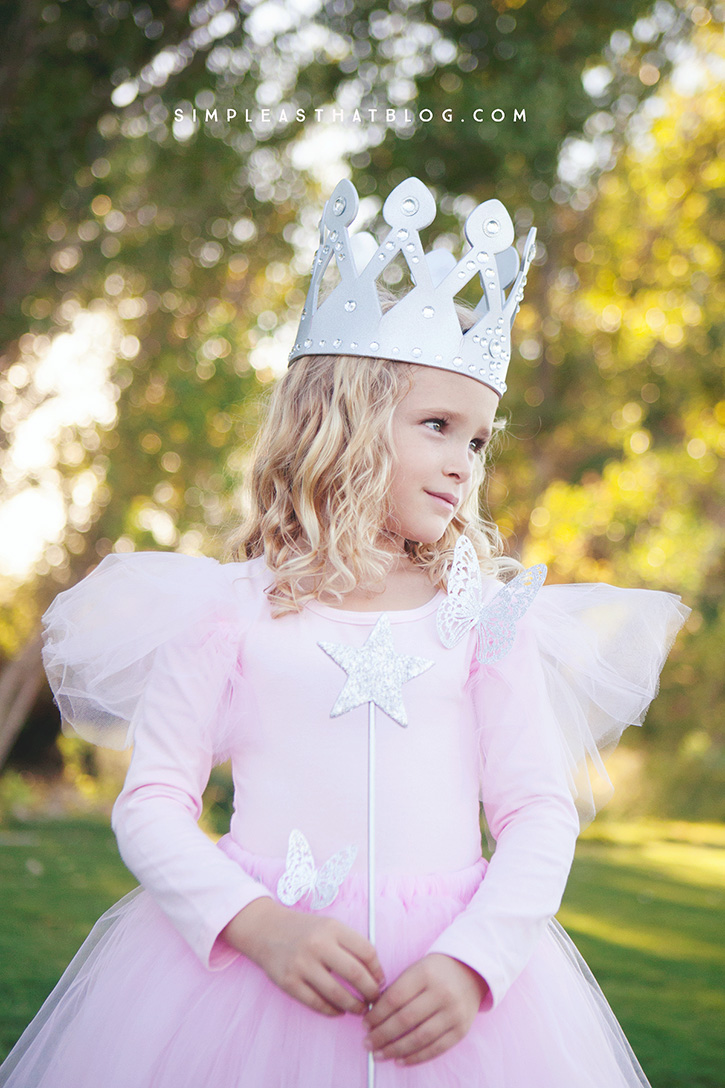 DIY Glinda the Good Witch Wizard of Oz Halloween costume that requires little to no sewing.