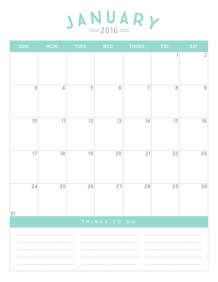 Start the new year off on the right foot and get organized with this free printable 2016 calendar!