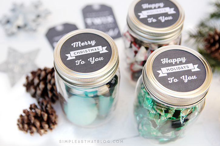 6 Simple Mason Jar gifts with Printable Tags to make gift giving easy and inexpensive for even the hardest to shop for on your Christmas list!