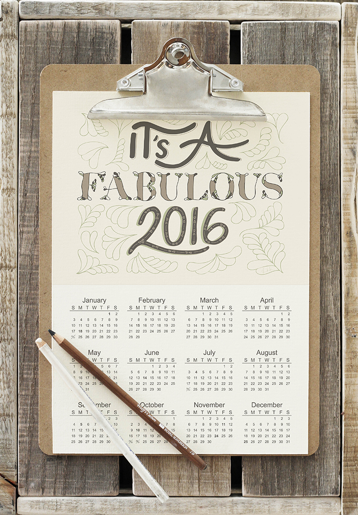 Hand-lettered 2016 Calendar Printable