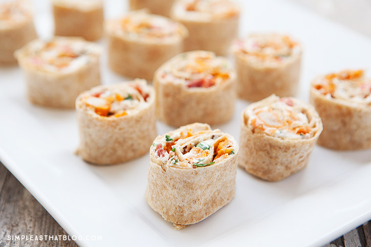 These spicy, whole-wheat tortilla roll-ups are a tasty appetizer for game day! They're quick and easy to put together which means you can spend more time enjoying the big game with friends and family, not in the kitchen!