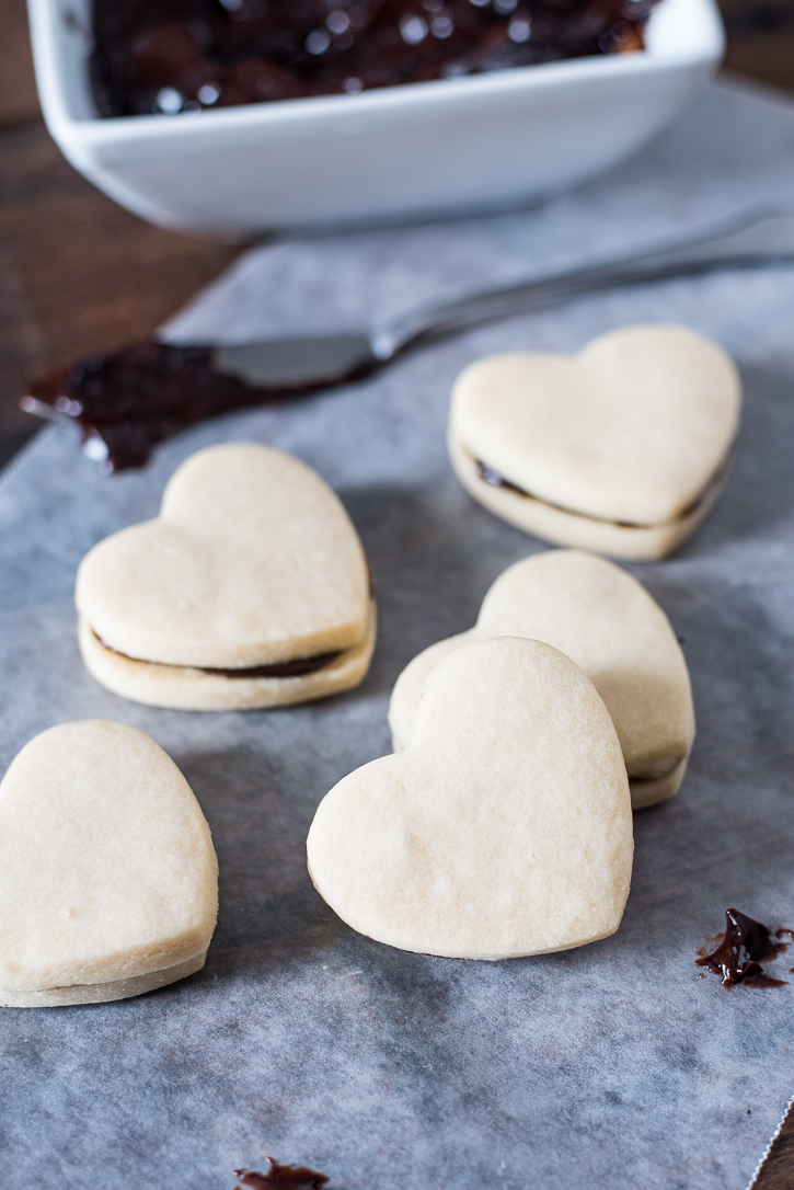 Simple shortbread cookies with a rich, chocolate ganache inside. Egg-free and just 6 ingredients!