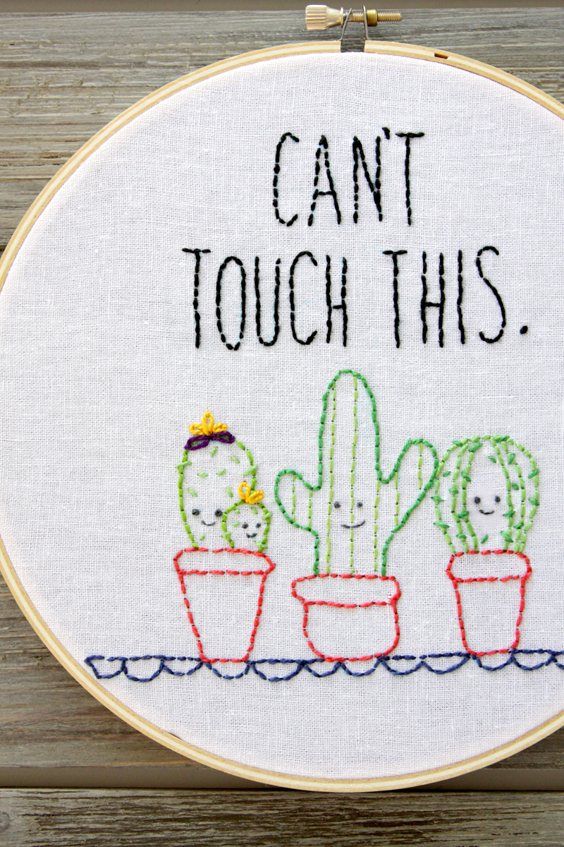 Cant Touch This Cactus Embroidery