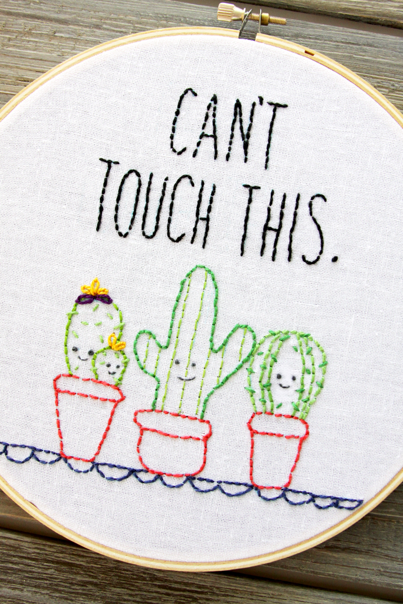 Cute Cactus Embroidery Hoop Art
