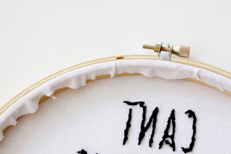 Glueing Back of Embroidery Hoop Art