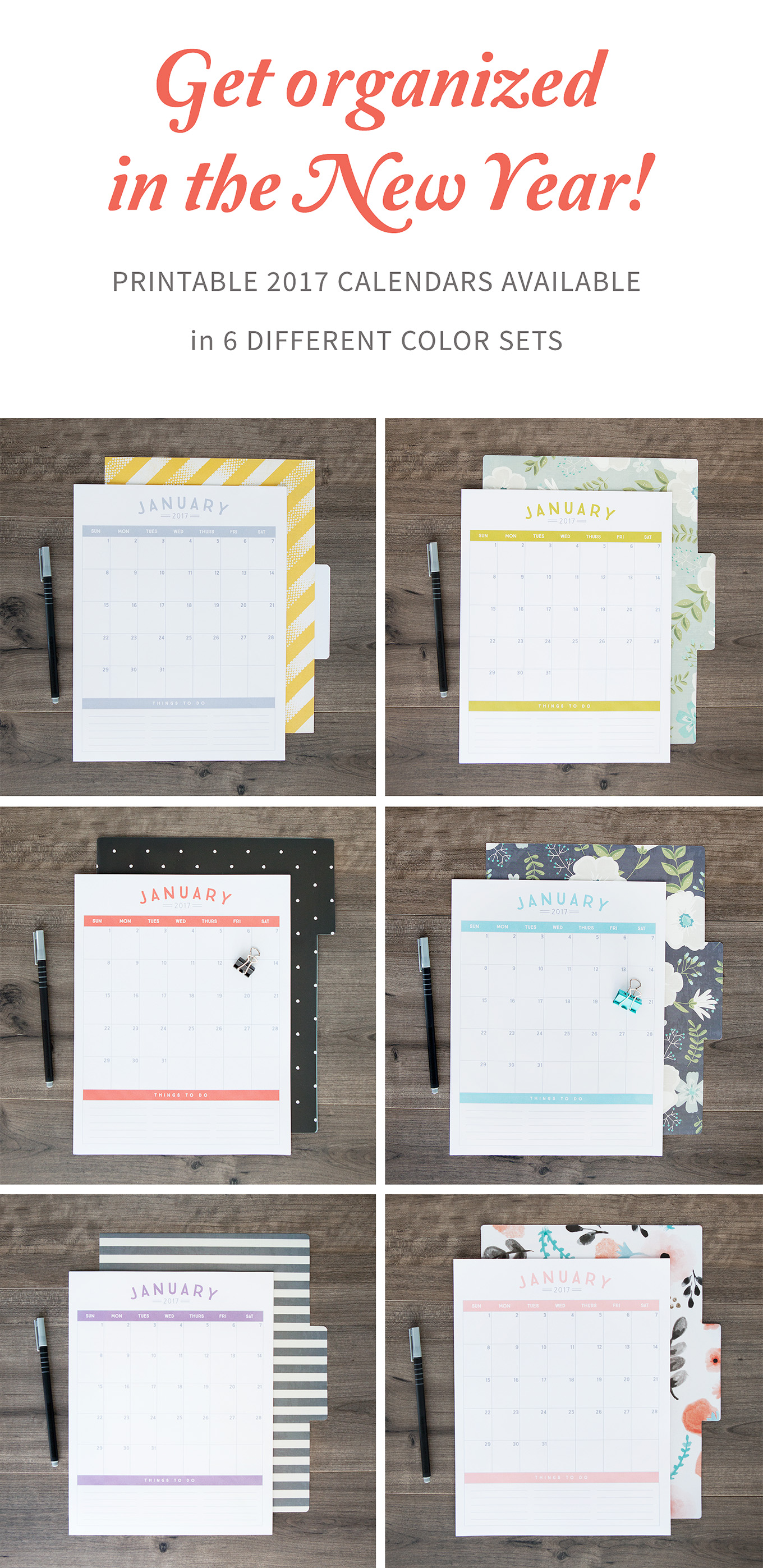 This set of 12-month calendars comes in 6 different colors to suit your personal style. They’re simple, stream-lined and the perfect planning tool to help you start the New Year off on the right foot!