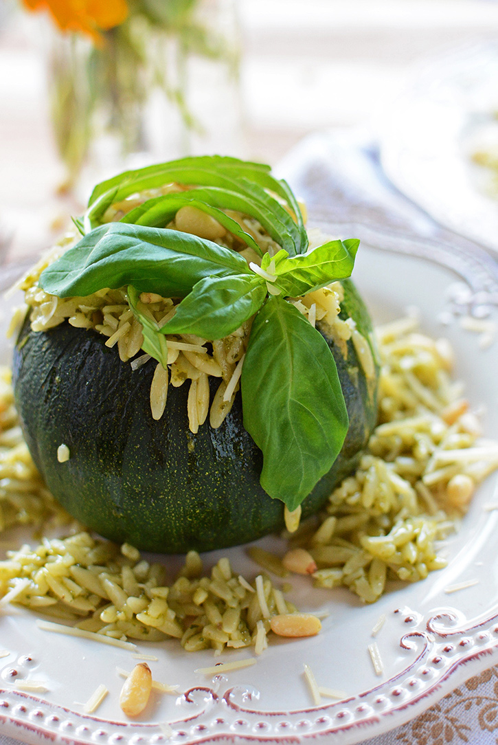 Pesto Orzo Stuffed Squash Bowls