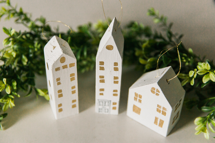 DIY House Ornaments in White and Gold