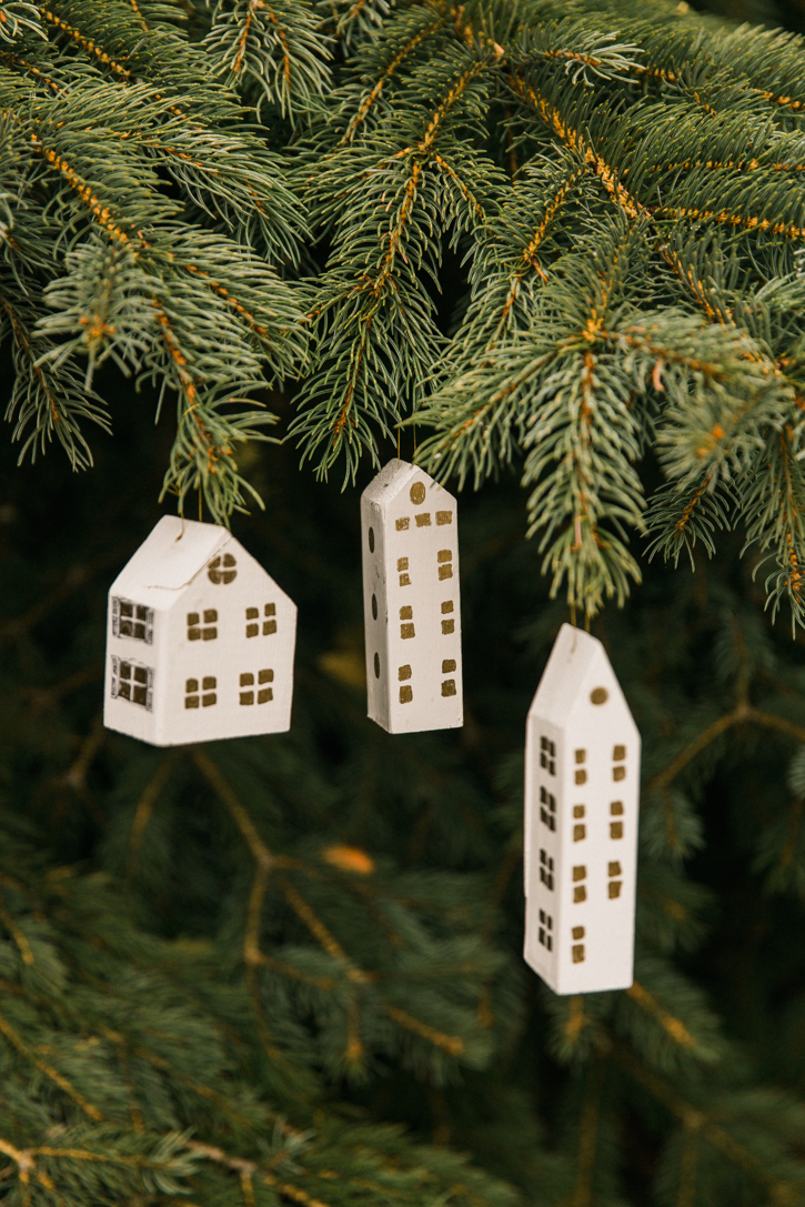 DIY White and Gold Wooden House Ornaments