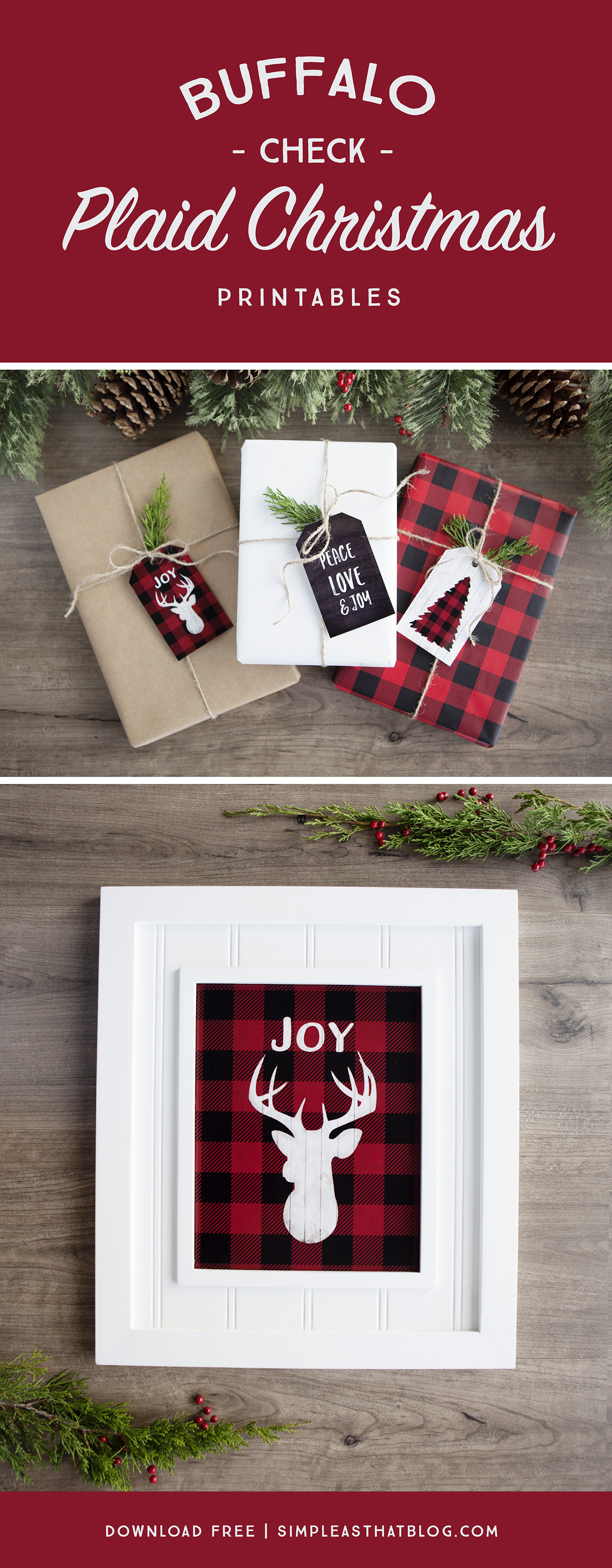 Add a little rustic, outdoorsy flair to your holiday decor and gift wrapping with these free buffalo check plaid Christmas printables.