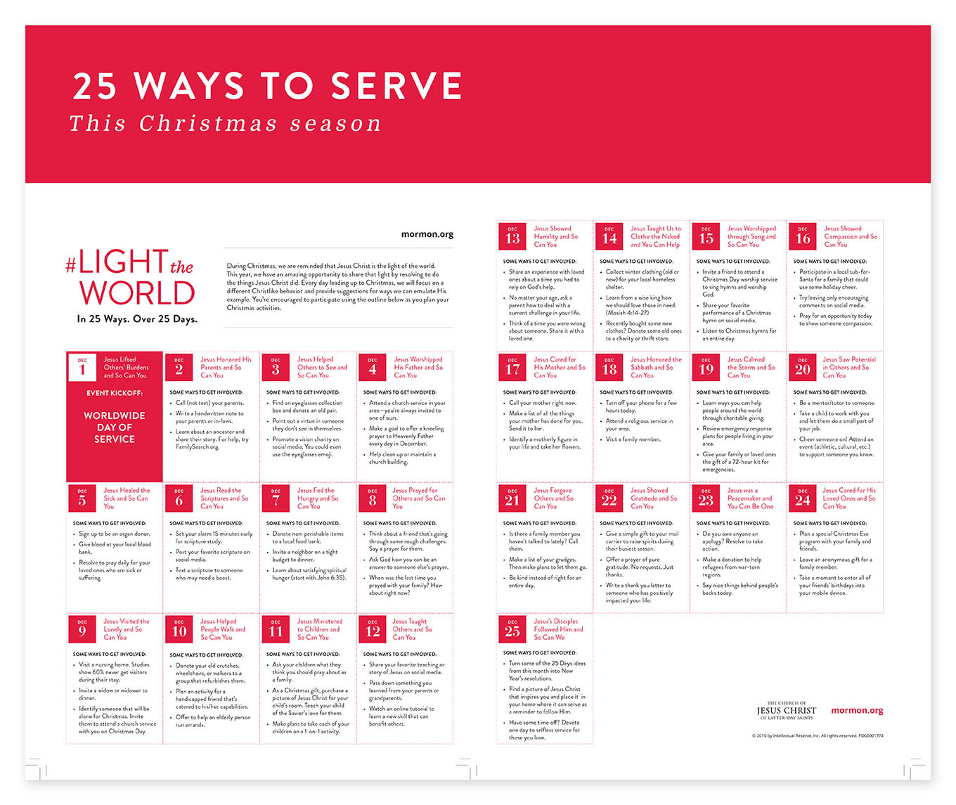 The holidays never feel warmer or more satisfying than when we’re giving of ourselves. Join myself and thousands of others as we #LighttheWorld with 25 simple ways to Serve this Christmas Season.