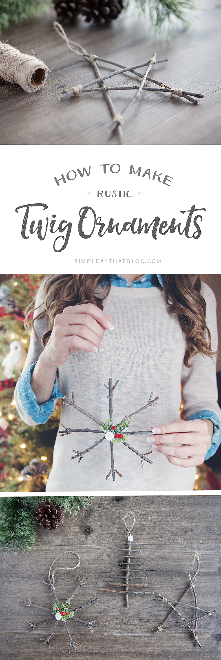 Bring a touch of nature indoors this year as you decorate your tree – learn how to make rustic twig Christmas ornaments! They're simple, inexpensive and look beautiful!