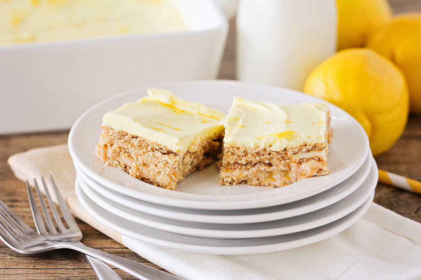 These delicious no-bake lemon squares taste like summer. They're the perfect combination of sweet and tart and don't require firing up the oven to make them!