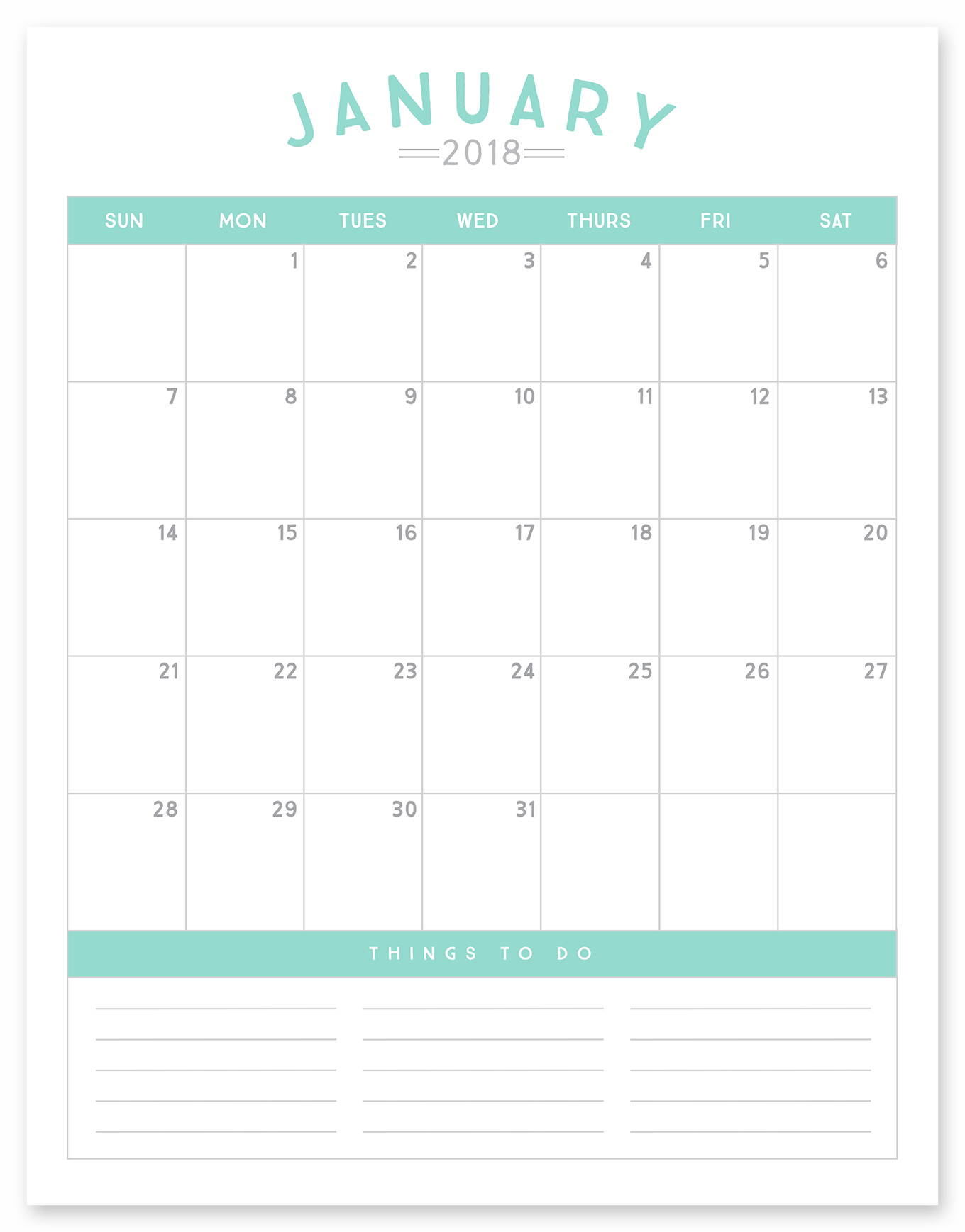 FREE Printable 2018 Calendar Simple as That