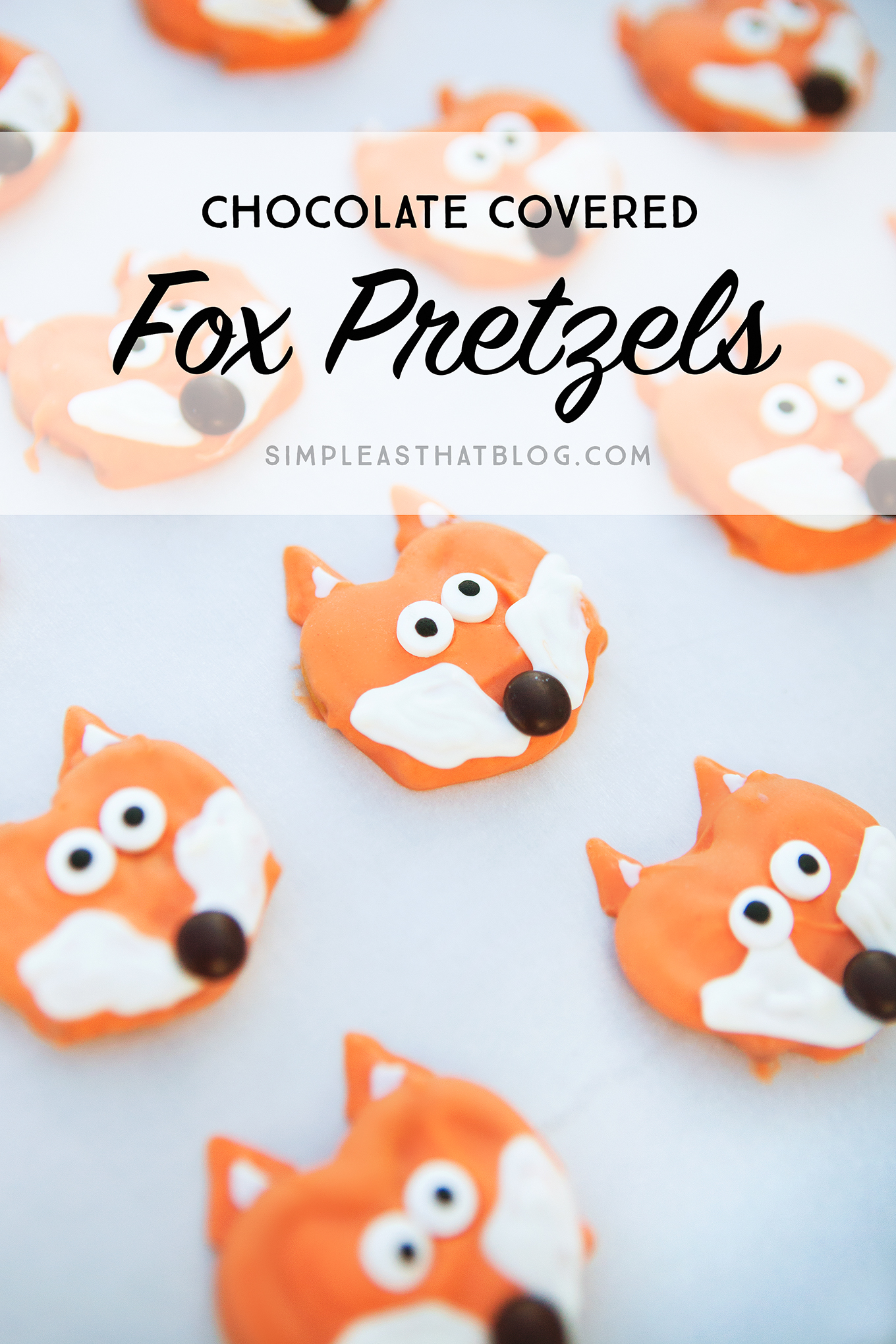 The cutest little chocolate covered fox pretzels. A delicious fall treat that can be made in just a few minutes!