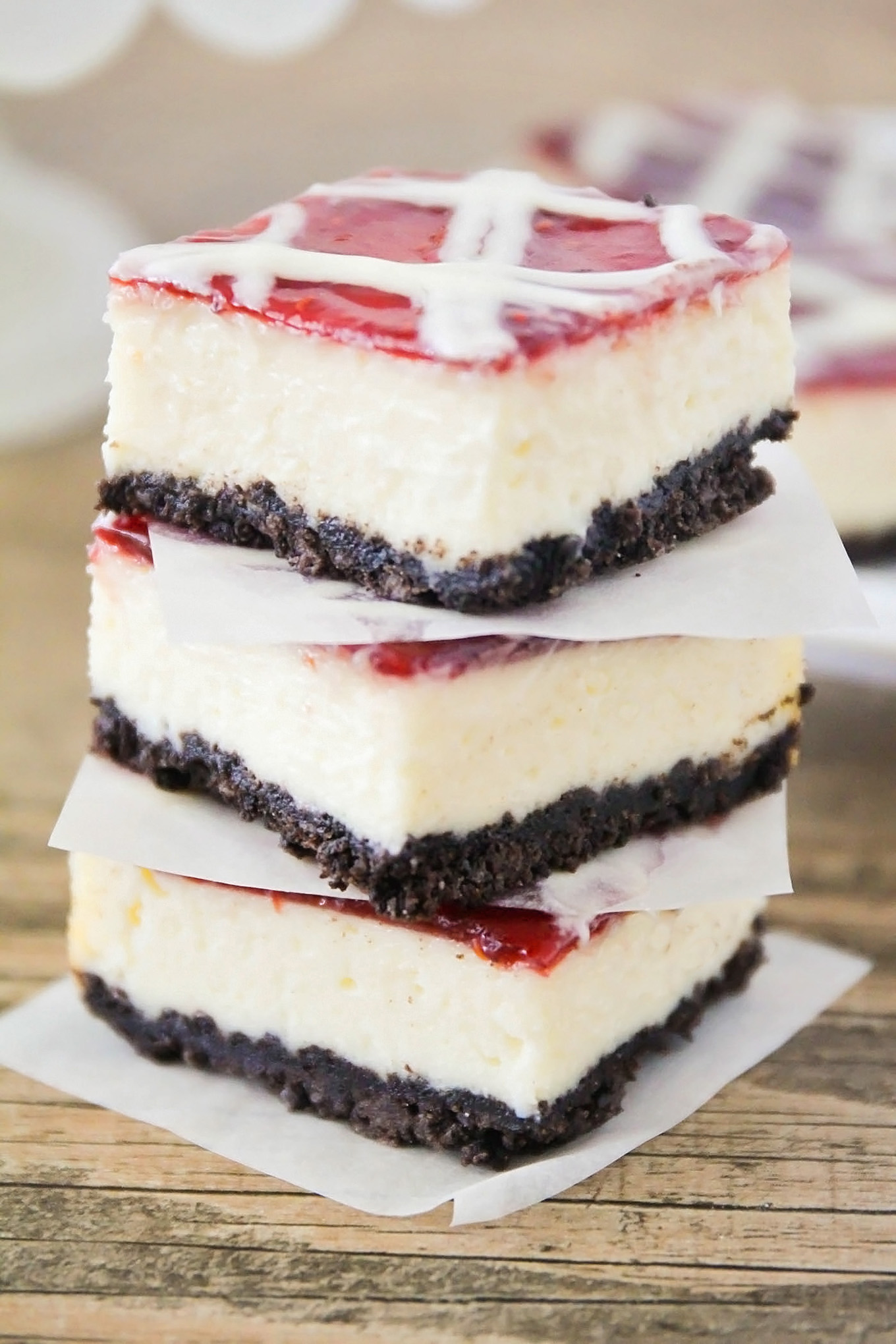 These White Chocolate Raspberry Cheesecake Bars may look fancy but they're easy to make! The rich flavors and homemade oreo crust make them hard to resist.
