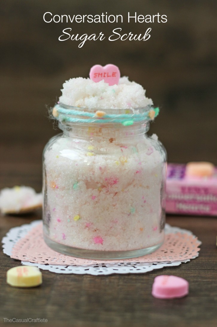 Looking for a fun, handmade gift to give this Valentine’s Day? This DIY Conversation Hearts Sugar Scrub is so easy to make, smells delicious and is great for dry skin!