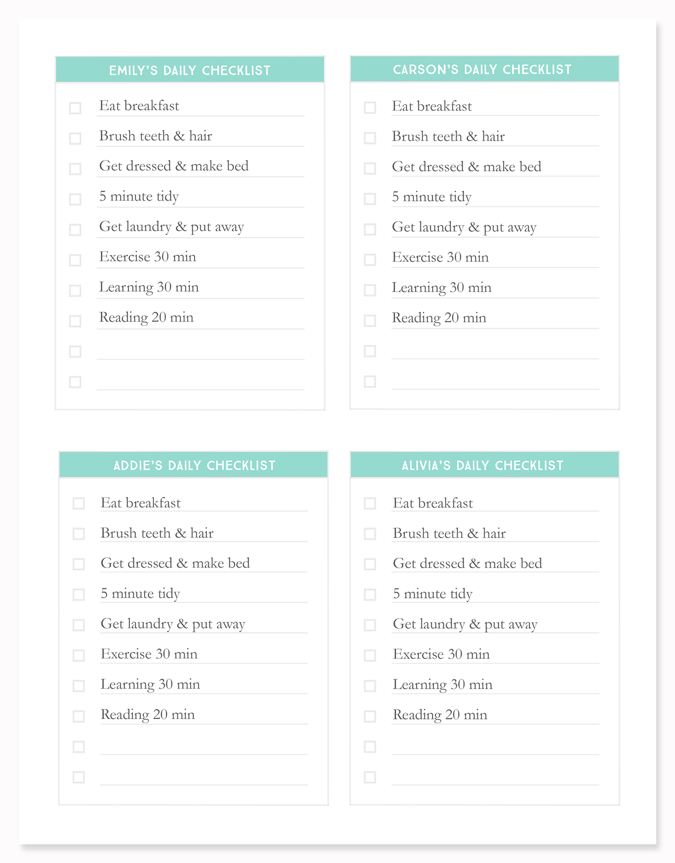 Children S Daily Tasks Chart