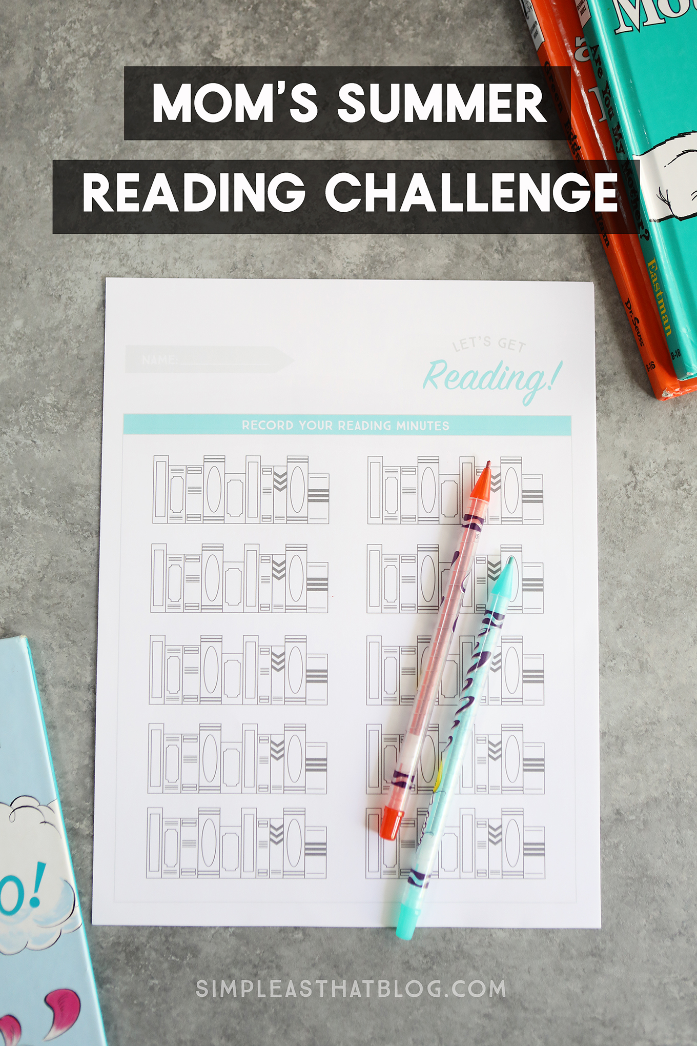 Mom's Summer Reading Challenge is a fun way to get your kids excited about reading all the books this summer! Use our printable reading log and the ideas in this post to encourage your kids to meet their reading goals.