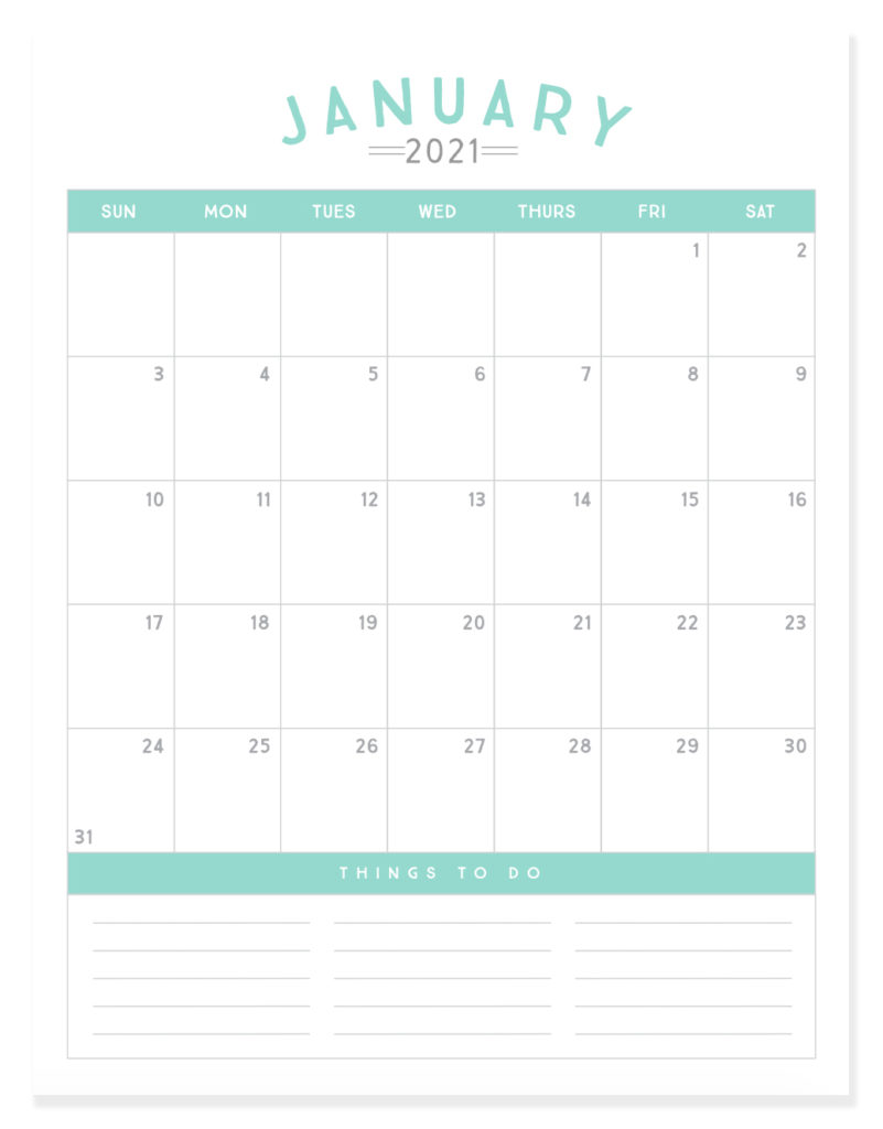 Free Printable 2021 Calendar