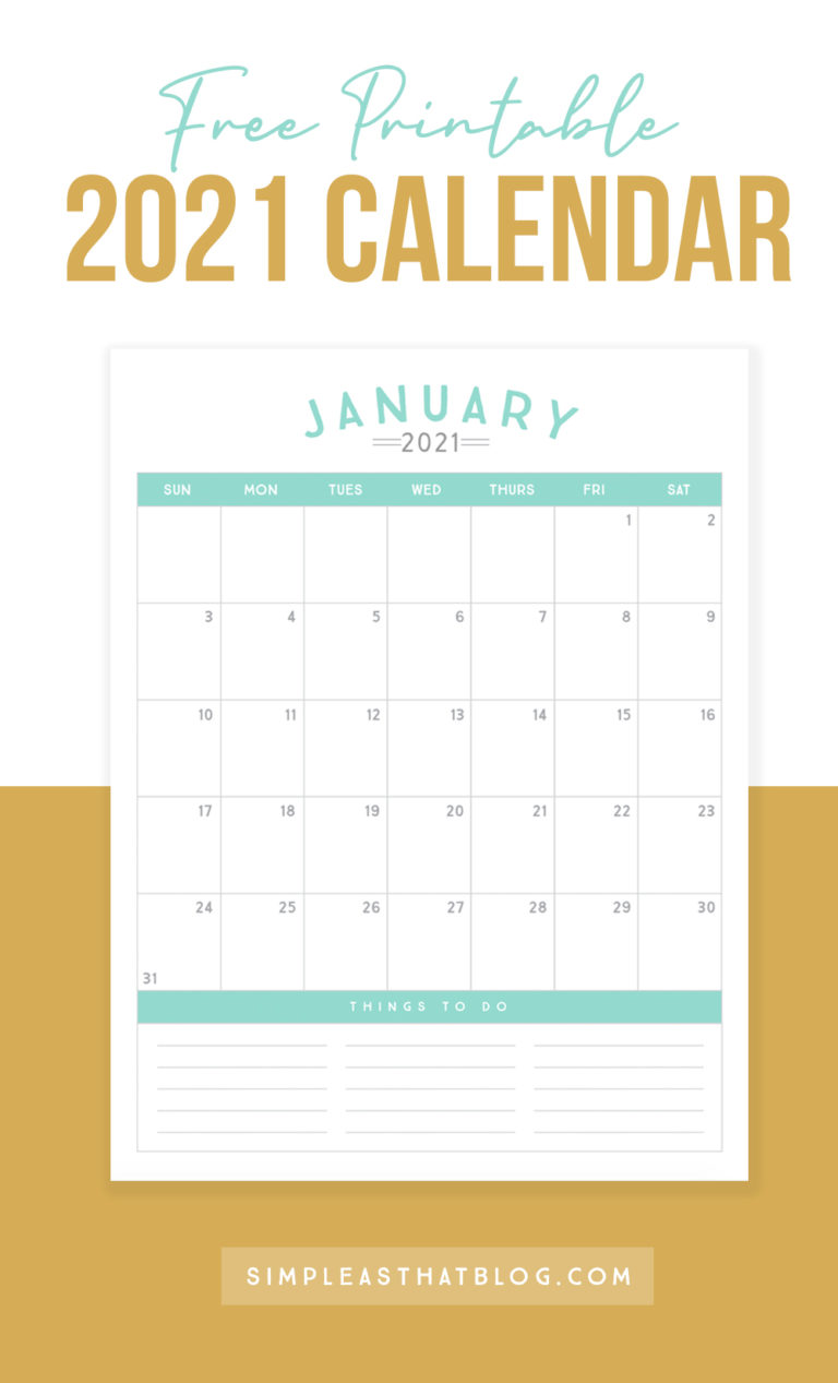 free printable 2021 calendar