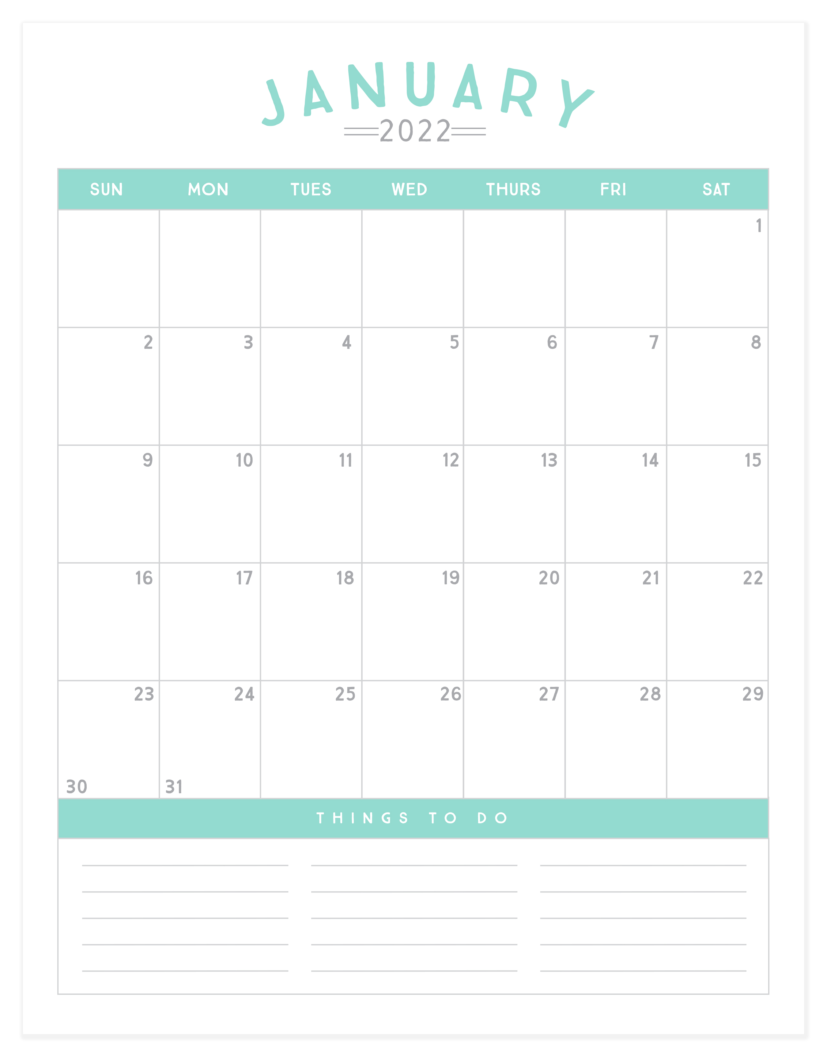 free printable 2022 calendar